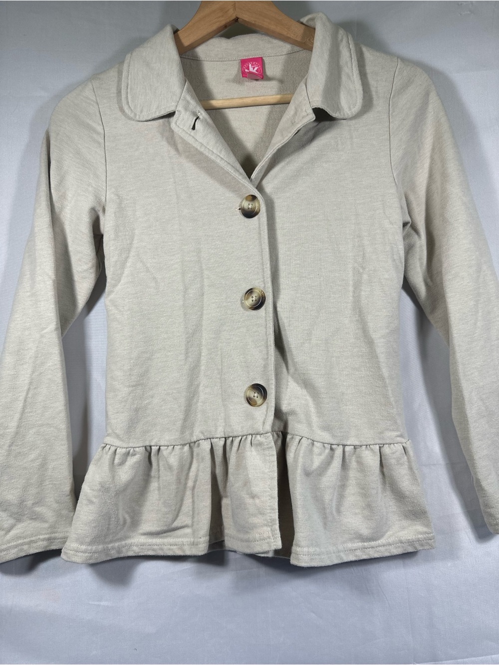 J khaki Girls Beige Peplum Button Jacket